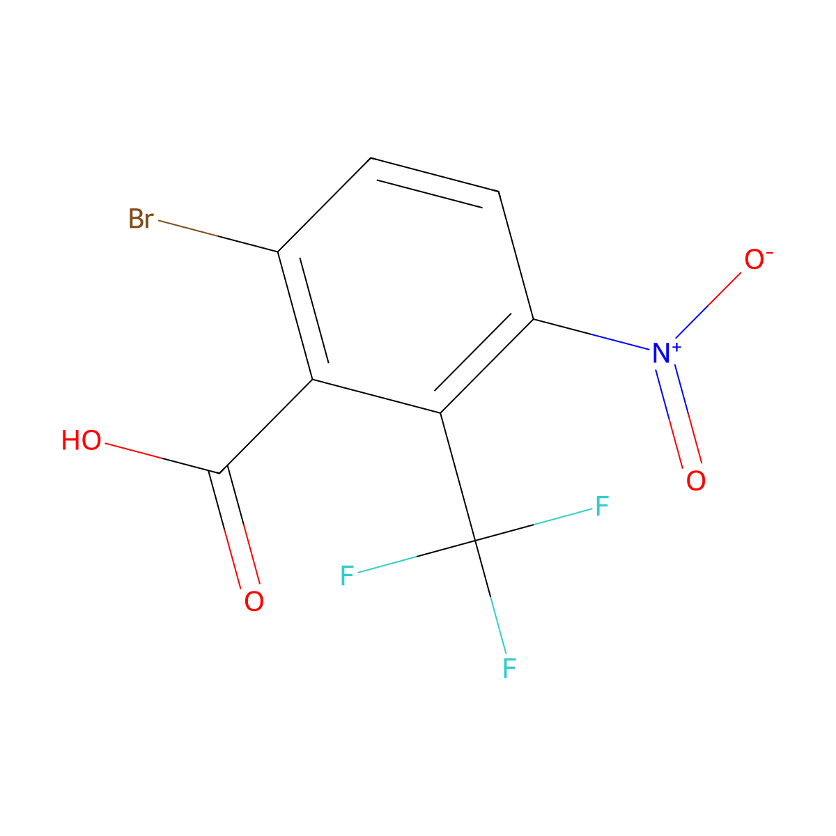 6-Bromo-3-nitro-2-(trifluoromethyl)benzoic acid molecular structure, CAS 2702909-87-1