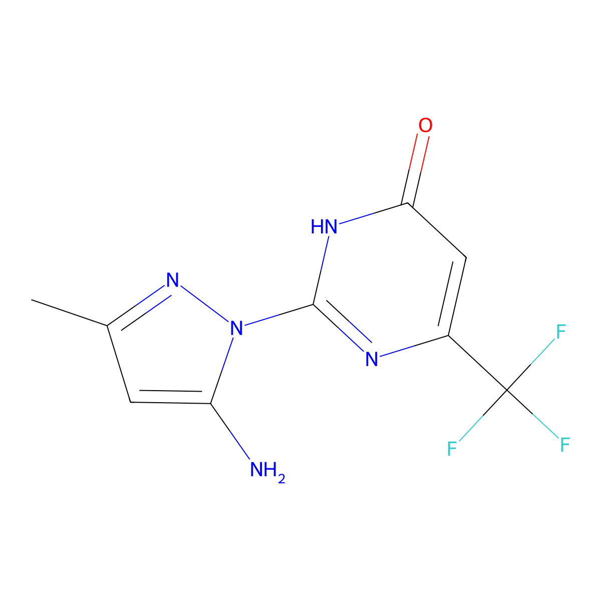 2-(5-Amino-3-methyl-1H-pyrazol-1-yl)-6-(trifluoromethyl)pyrimidin-4(3H)-one molecular structure, CAS 2703030-67-3