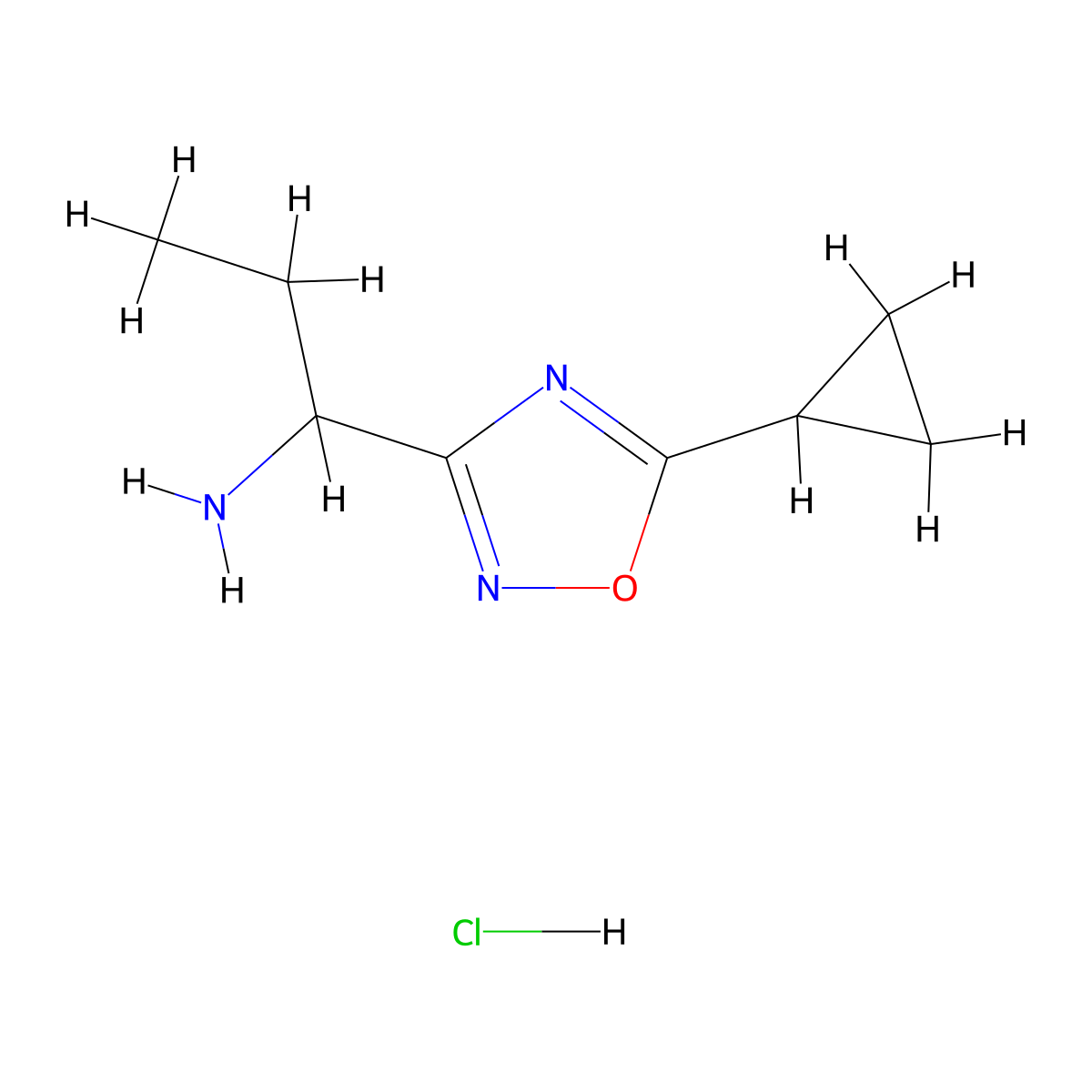 1-(5-Cyclopropyl-1,2,4-oxadiazol-3-yl)propan-1-amine hydrochloride molecular structure, CAS 2703445-51-4