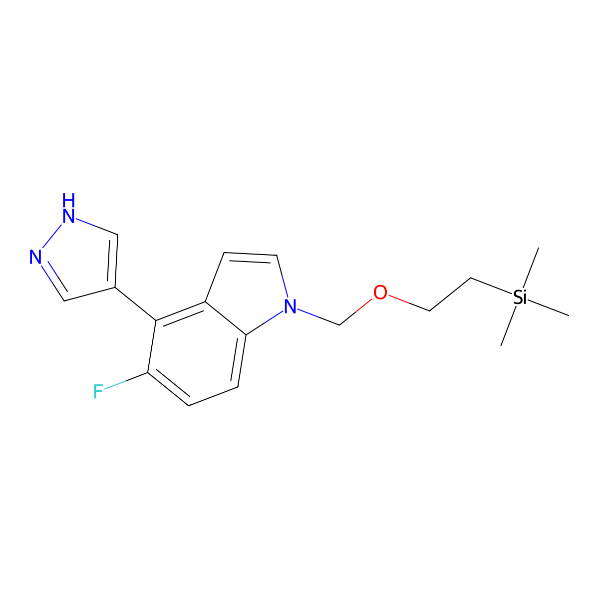 5-Fluoro-4-(1H-pyrazol-4-yl)-1-((2-(trimethylsilyl)ethoxy)methyl)-1H-indole molecular structure, CAS 2703451-72-1