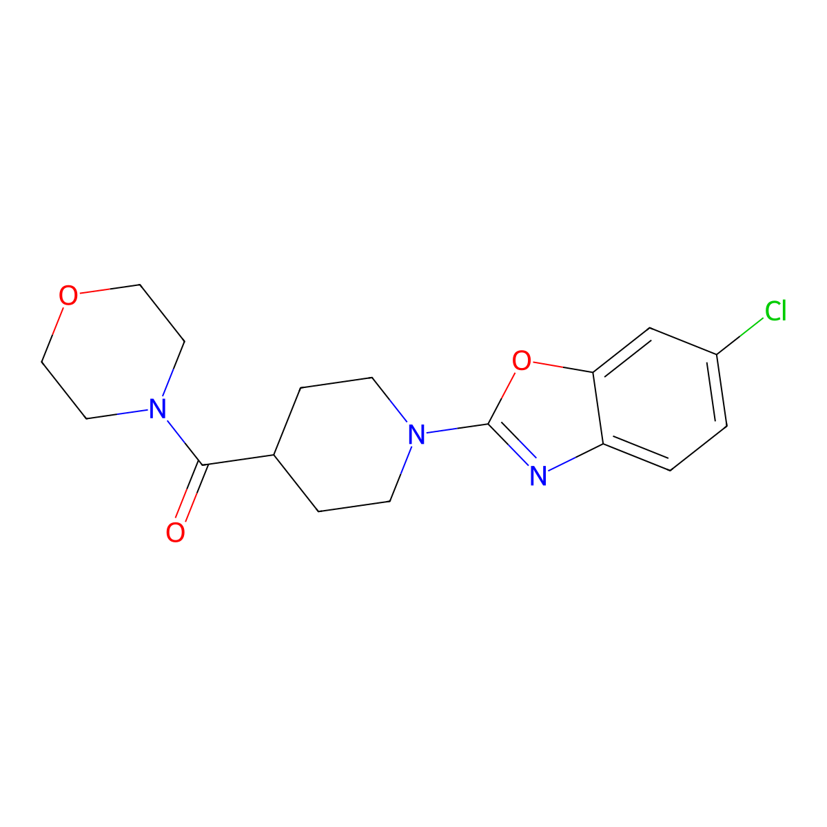 6-Chloro-2-[4-(4-morpholinylcarbonyl)-1-piperidinyl]-1,3-benzoxazole molecular structure, CAS 2703471-90-1