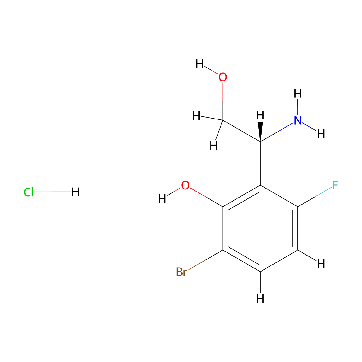 2-[(1R)-1-Amino-2-hydroxyethyl]-6-bromo-3-fluorophenol hydrochloride molecular structure, CAS 2703573-31-1