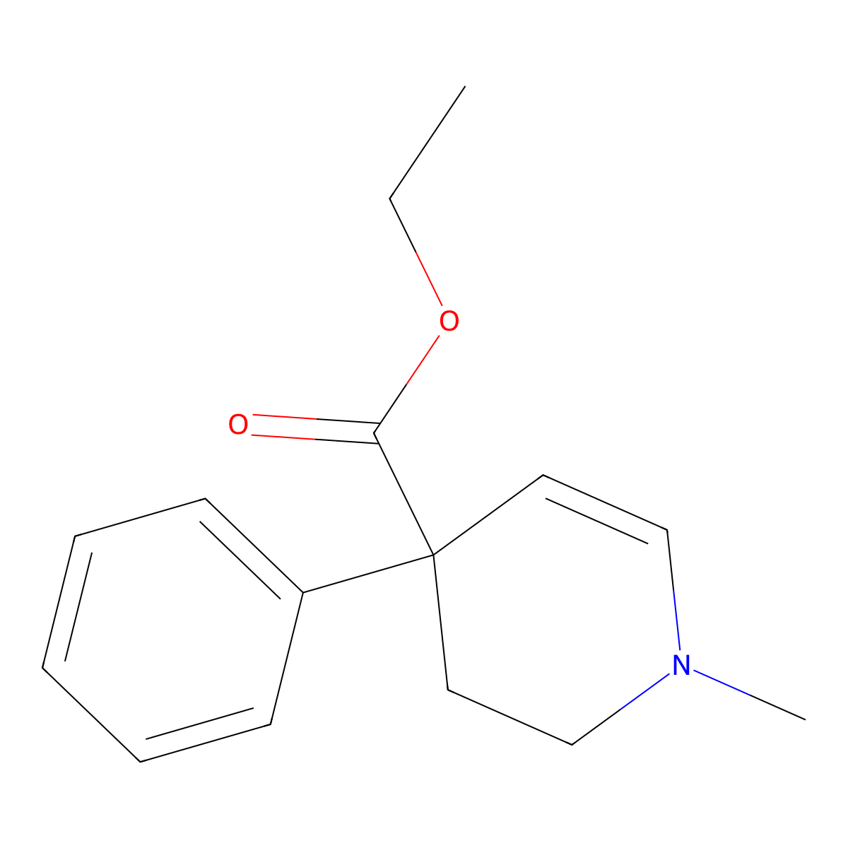 4-Ethoxycarbonyl-1-methyl-4-phenyl-1,2,3,4-tetrahydropyridine molecular structure, CAS 27036-95-9