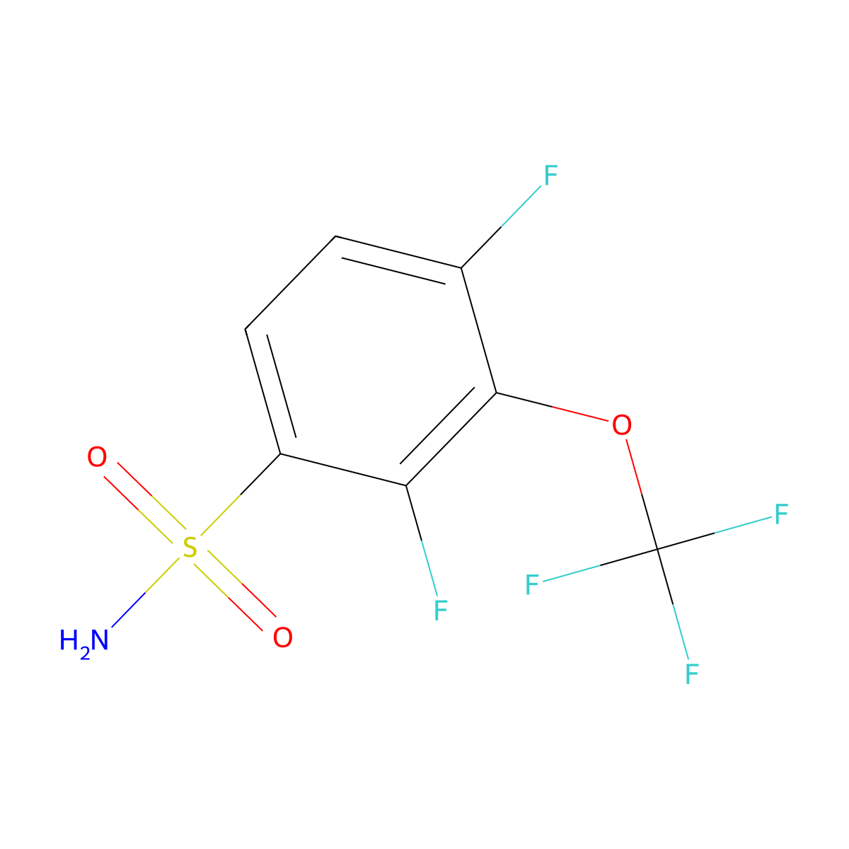2,4-Difluoro-3-(trifluoromethoxy)benzene-1-sulfonamide molecular structure, CAS 2703643-80-3