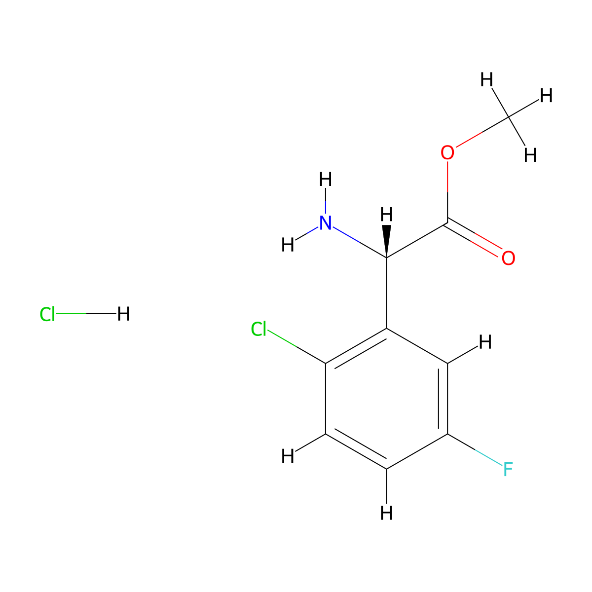 Methyl (2S)-2-amino-2-(2-chloro-5-fluorophenyl)acetate hydrochloride molecular structure, CAS 2703664-78-0