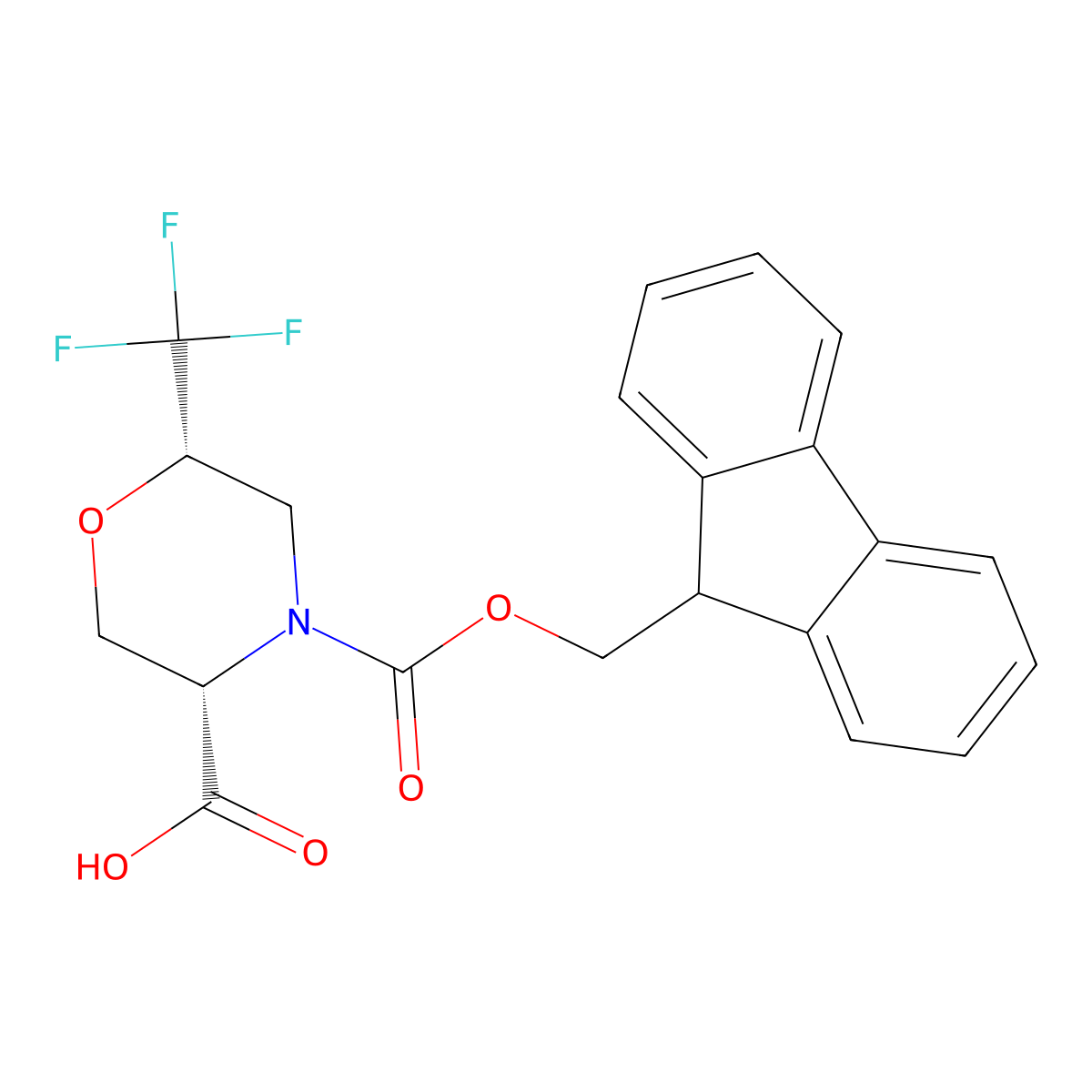 rac-(3R,6R)-4-{[(9H-fluoren-9-yl)methoxy]carbonyl}-6-(trifluoromethyl)morpholine-3-carboxylic acid, cis molecular structure, CAS 2703745-27-9