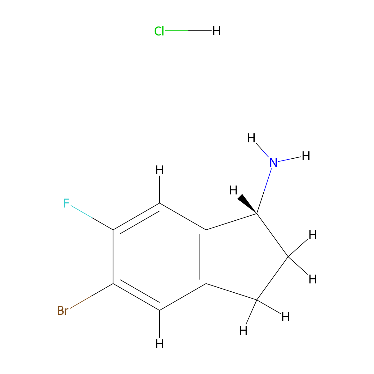 (R)-5-Bromo-6-fluoro-2,3-dihydro-1H-inden-1-amine hydrochloride molecular structure, CAS 2703746-12-5