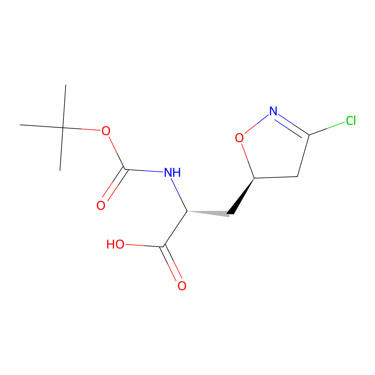 (2R)-2-{[(tert-butoxy)carbonyl]amino}-3-[(5R)-3-chloro-4,5-dihydro-1,2-oxazol-5-yl]propanoic acid molecular structure, CAS 2703746-27-2