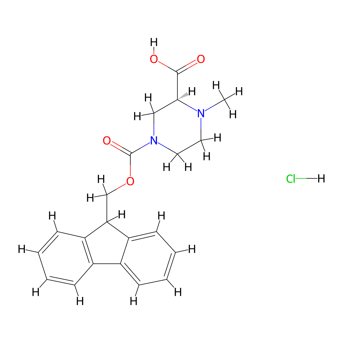 (2S)-4-(9H-fluoren-9-ylmethoxycarbonyl)-1-methylpiperazine-2-carboxylic acid;hydrochloride molecular structure, CAS 2703746-28-3