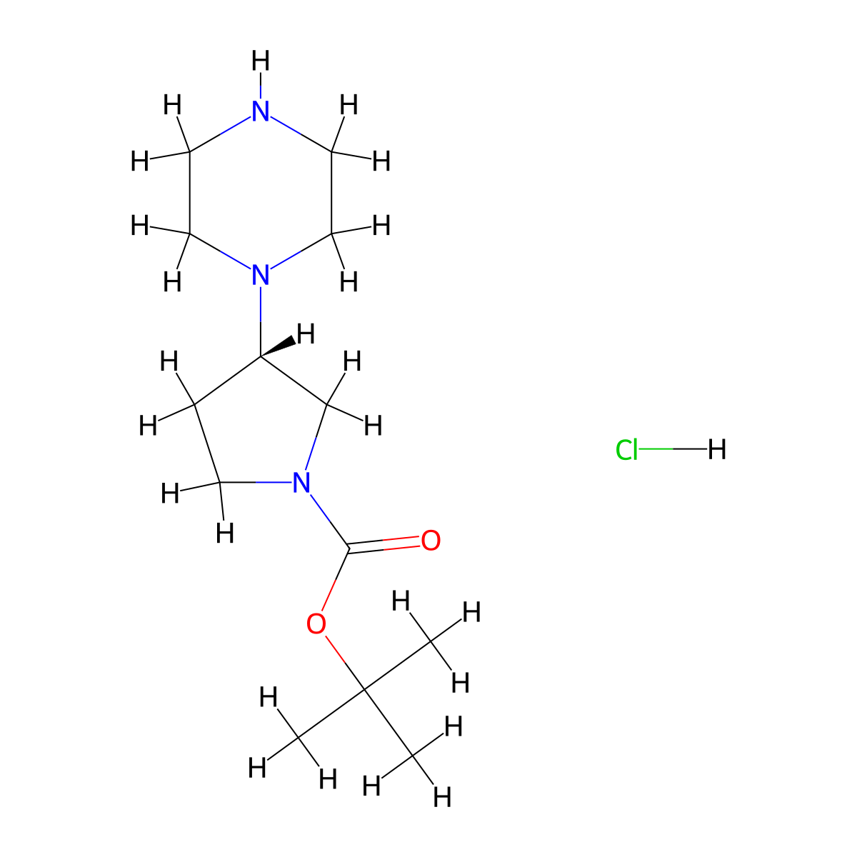tert-butyl (3S)-3-(piperazin-1-yl)pyrrolidine-1-carboxylate hydrochloride molecular structure, CAS 2703748-83-6