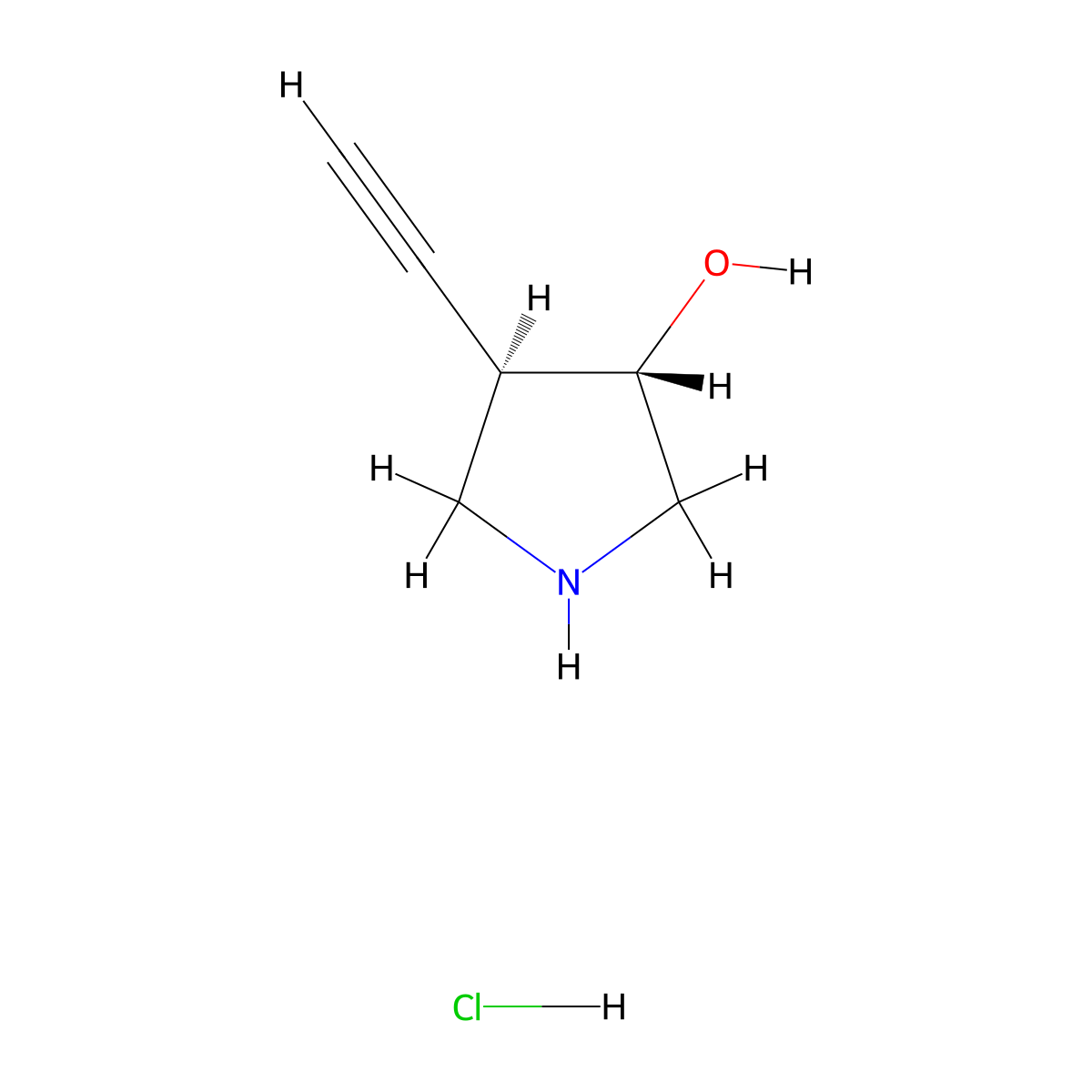 rac-(3R,4S)-4-ethynylpyrrolidin-3-ol hydrochloride molecular structure, CAS 2703748-85-8