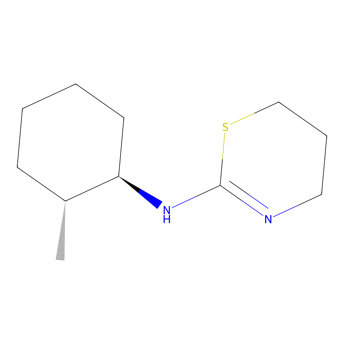 rac-N-[(1R,2R)-2-methylcyclohexyl]-5,6-dihydro-4H-1,3-thiazin-2-amine, trans molecular structure, CAS 2703748-92-7