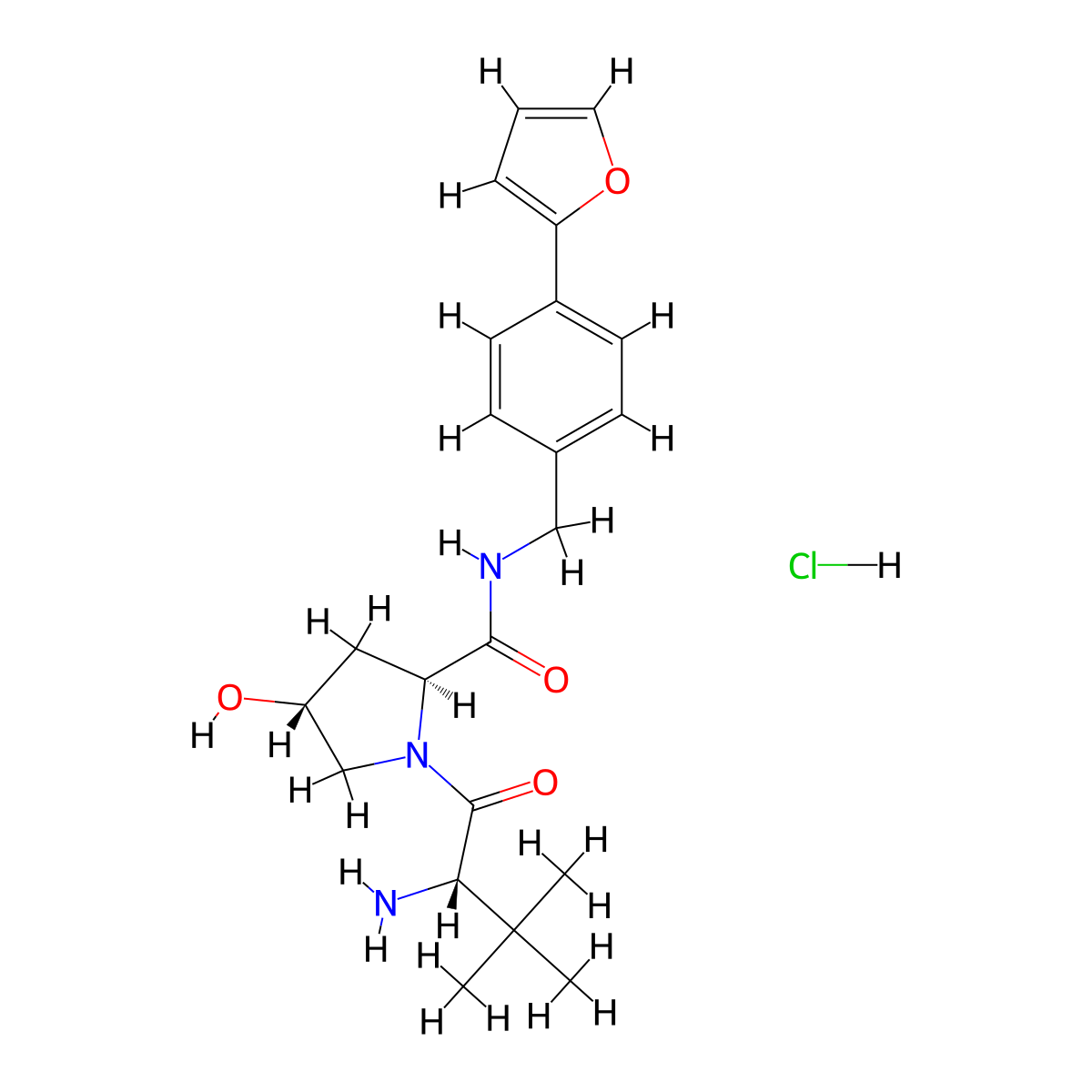 (2S,4R)-1-[(2S)-2-amino-3,3-dimethylbutanoyl]-N-{[4-(furan-2-yl)phenyl]methyl}-4-hydroxypyrrolidine-2-carboxamide hydrochloride molecular structure, CAS 2703749-09-9