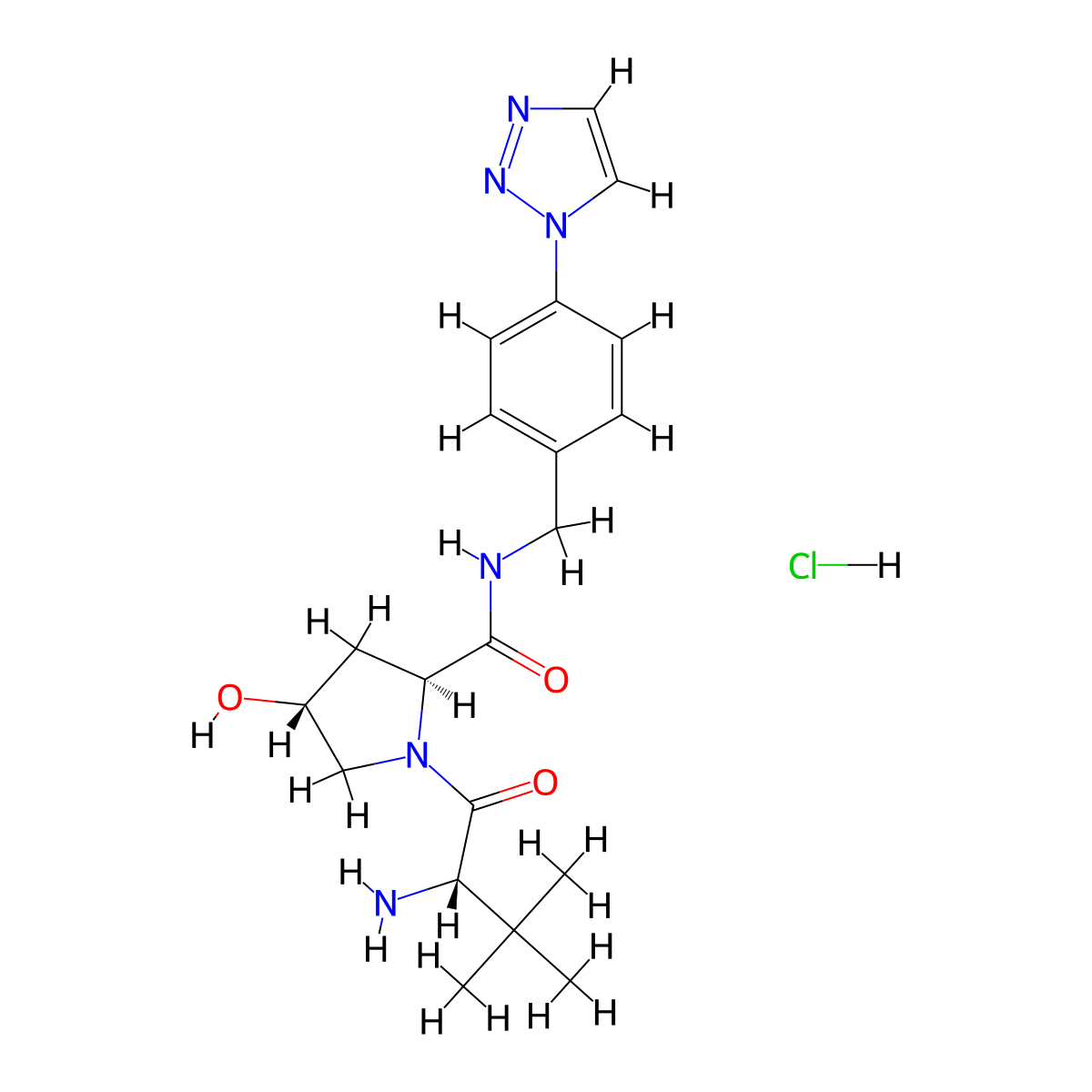 (2S,4R)-1-[(2S)-2-amino-3,3-dimethylbutanoyl]-4-hydroxy-N-{[4-(1H-1,2,3-triazol-1-yl)phenyl]methyl}pyrrolidine-2-carboxamide hydrochloride molecular structure, CAS 2703749-18-0