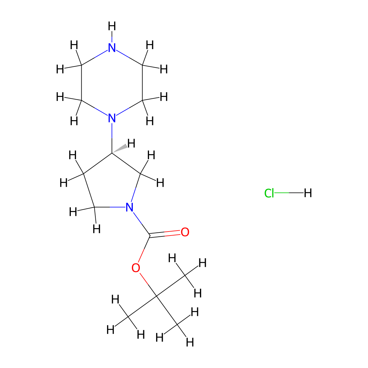 tert-butyl (3R)-3-(piperazin-1-yl)pyrrolidine-1-carboxylate hydrochloride molecular structure, CAS 2703749-24-8