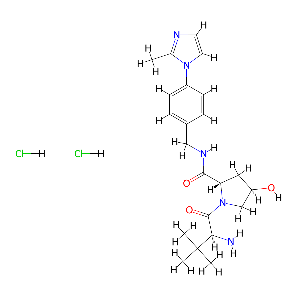 (2S,4R)-1-[(2S)-2-amino-3,3-dimethylbutanoyl]-4-hydroxy-N-{[4-(2-methyl-1H-imidazol-1-yl)phenyl]methyl}pyrrolidine-2-carboxamide dihydrochloride molecular structure, CAS 2703749-33-9