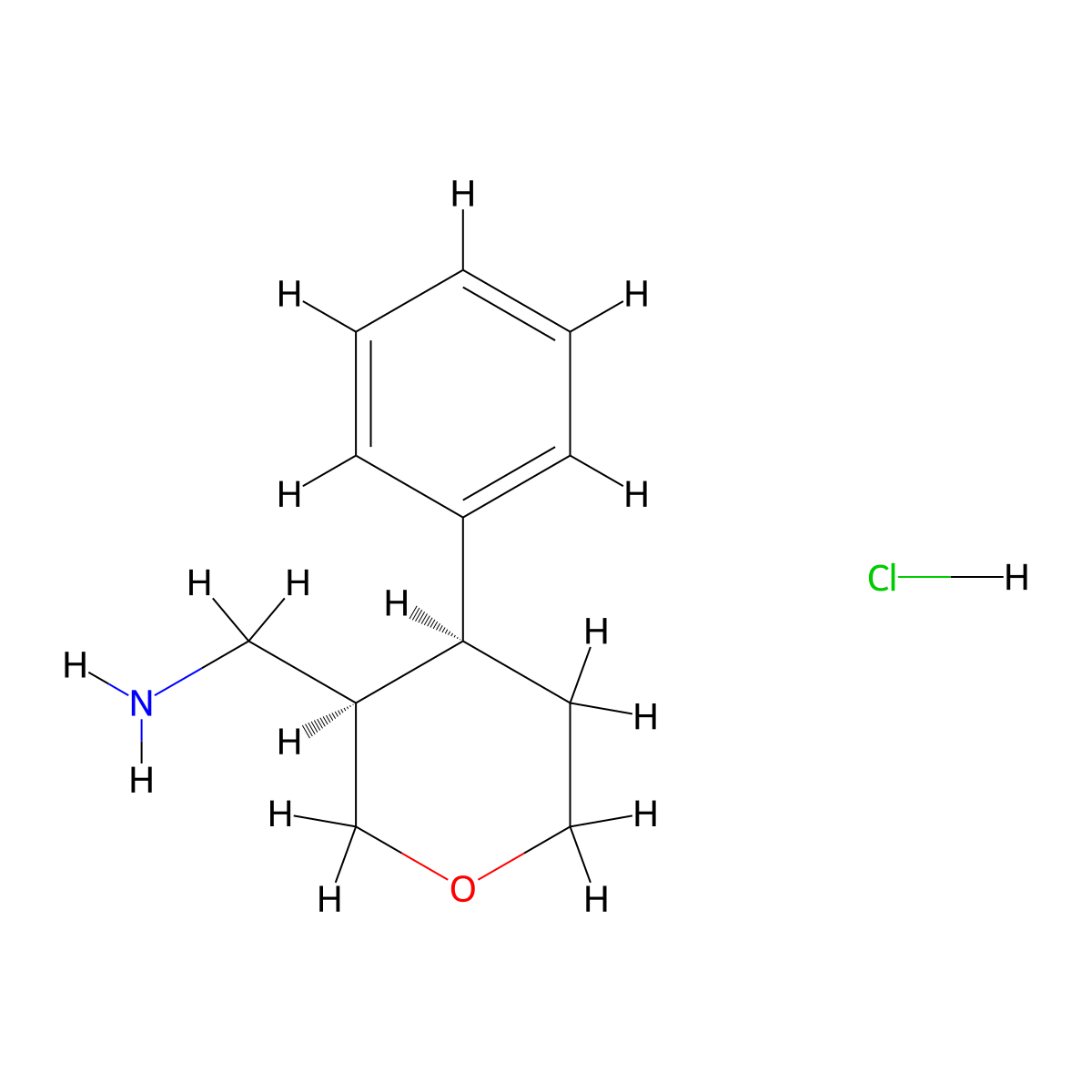 rac-1-[(3R,4S)-4-phenyloxan-3-yl]methanamine hydrochloride, cis molecular structure, CAS 2703749-38-4