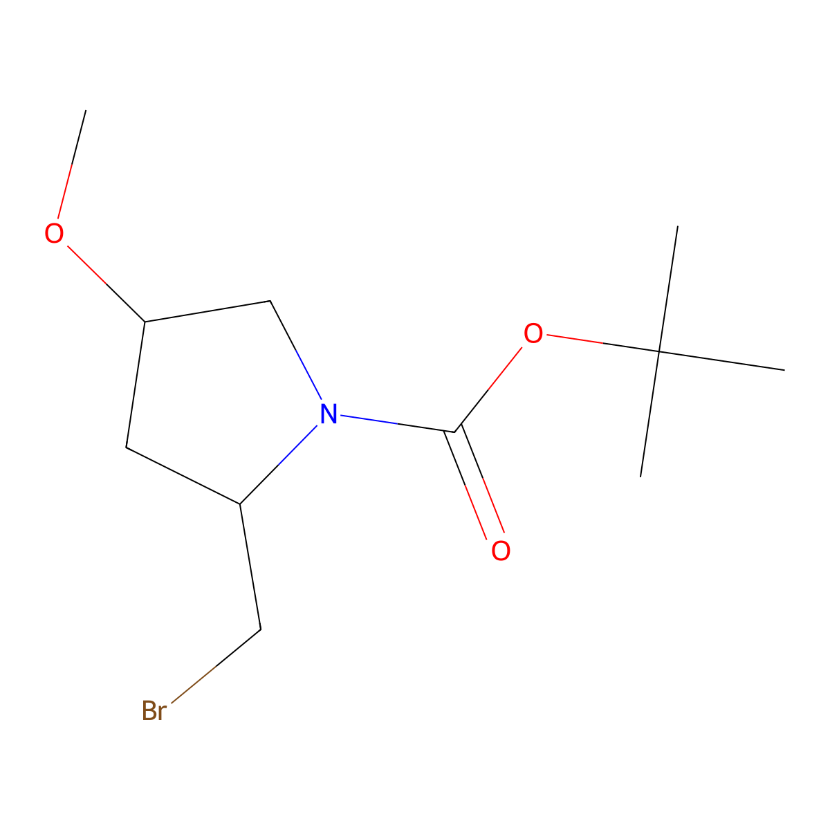 tert-butyl (2R,4R)-2-(bromomethyl)-4-methoxypyrrolidine-1-carboxylate molecular structure, CAS 2703749-40-8