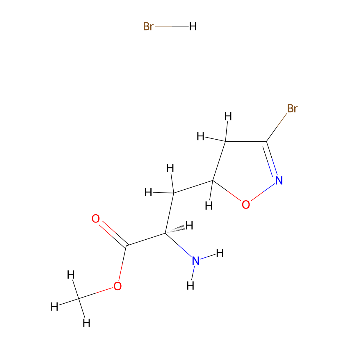 methyl (2R)-2-amino-3-(3-bromo-4,5-dihydro-1,2-oxazol-5-yl)propanoate hydrobromide molecular structure, CAS 2703751-38-4