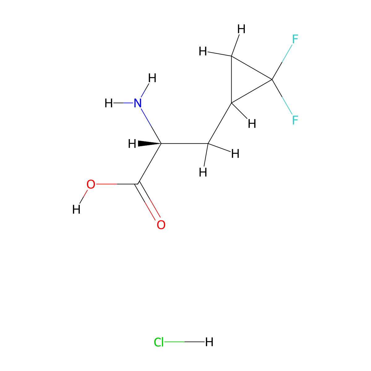 (2R)-2-amino-3-(2,2-difluorocyclopropyl)propanoic acid hydrochloride molecular structure, CAS 2703751-44-2