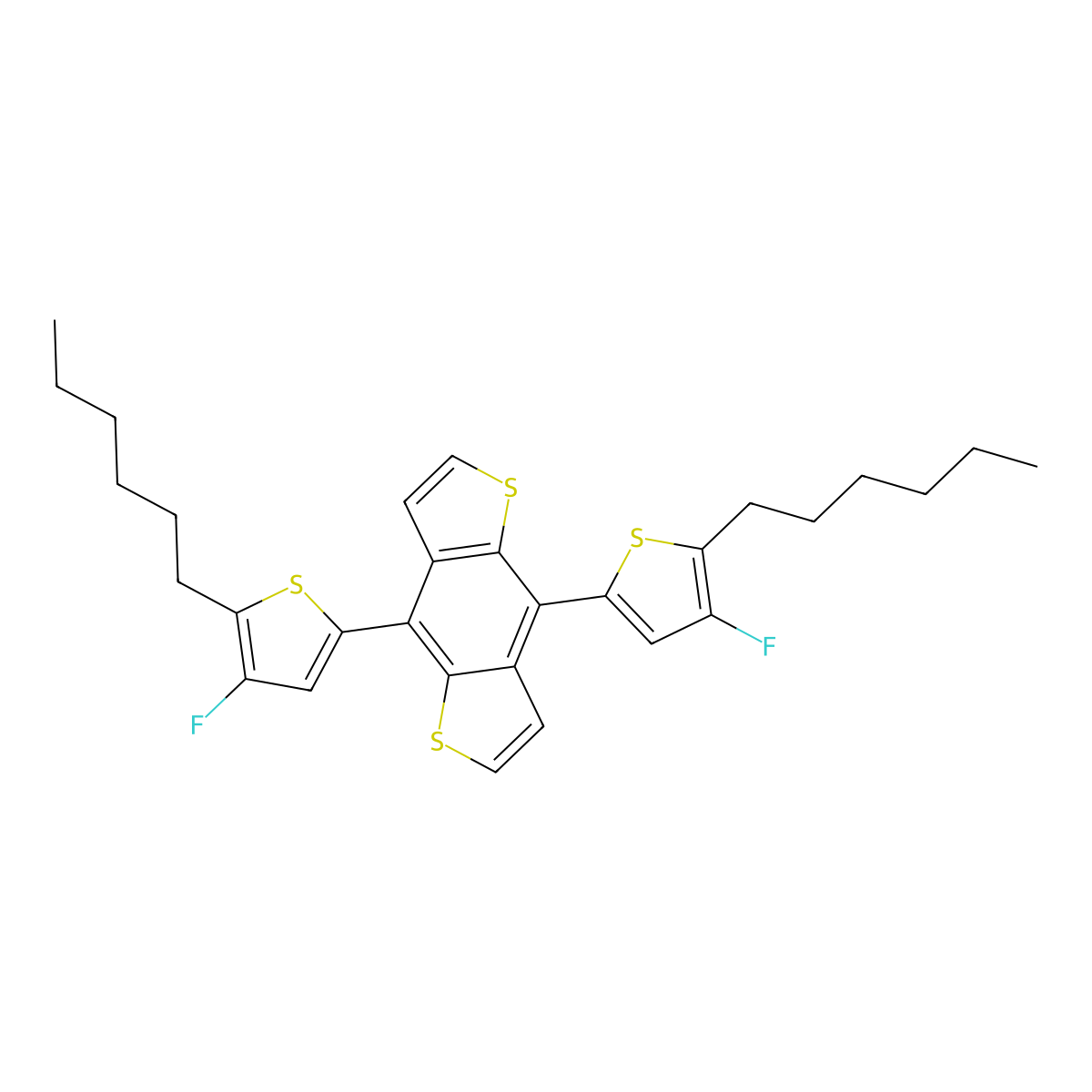 4,8-Bis(4-fluoro-5-hexylthiophen-2-yl)benzo[1,2-b:4,5-b']dithiophene molecular structure, CAS 2703752-16-1