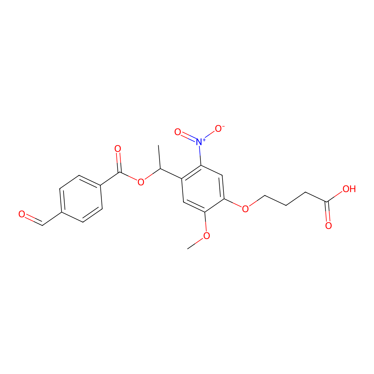 4-(4-(1-((4-Formylbenzoyl)oxy)ethyl)-2-methoxy-5-nitrophenoxy)butanoic acid molecular structure, CAS 2703752-32-1