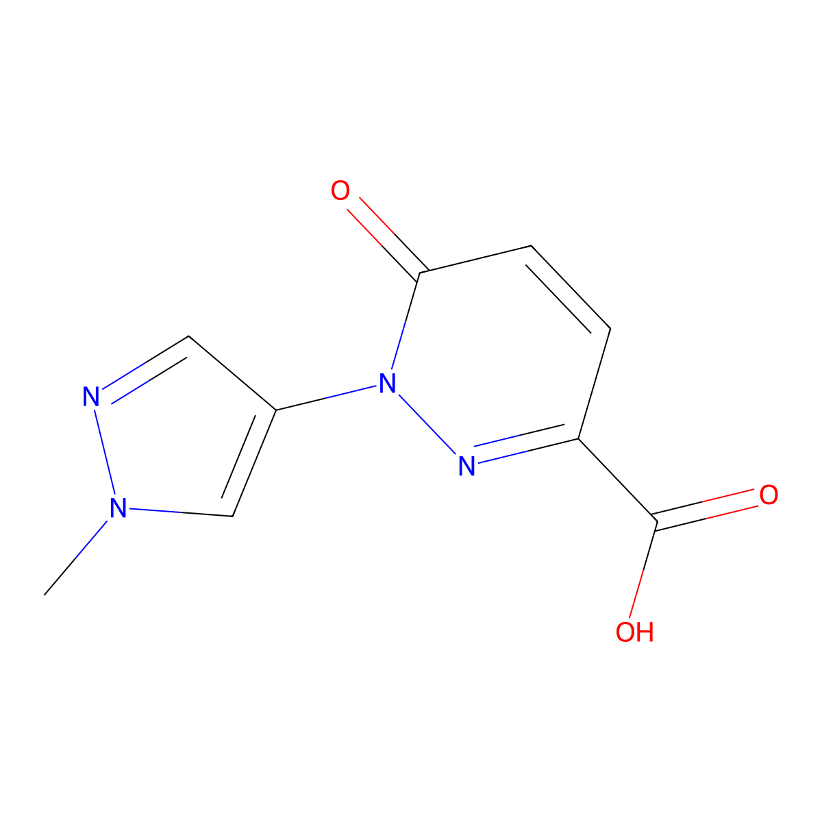 1-(1-methyl-1H-pyrazol-4-yl)-6-oxo-1,6-dihydropyridazine-3-carboxylic acid molecular structure, CAS 2703752-47-8
