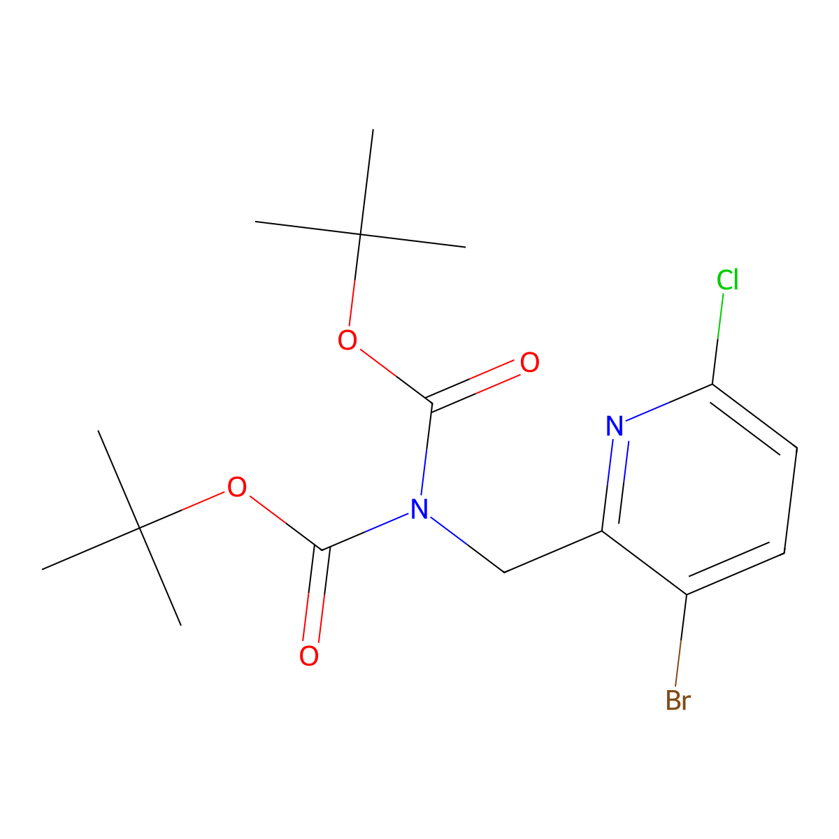 Di-tert-butyl ((3-bromo-6-chloropyridin-2-yl)methyl)iminodicarbonate molecular structure, CAS 2703752-57-0