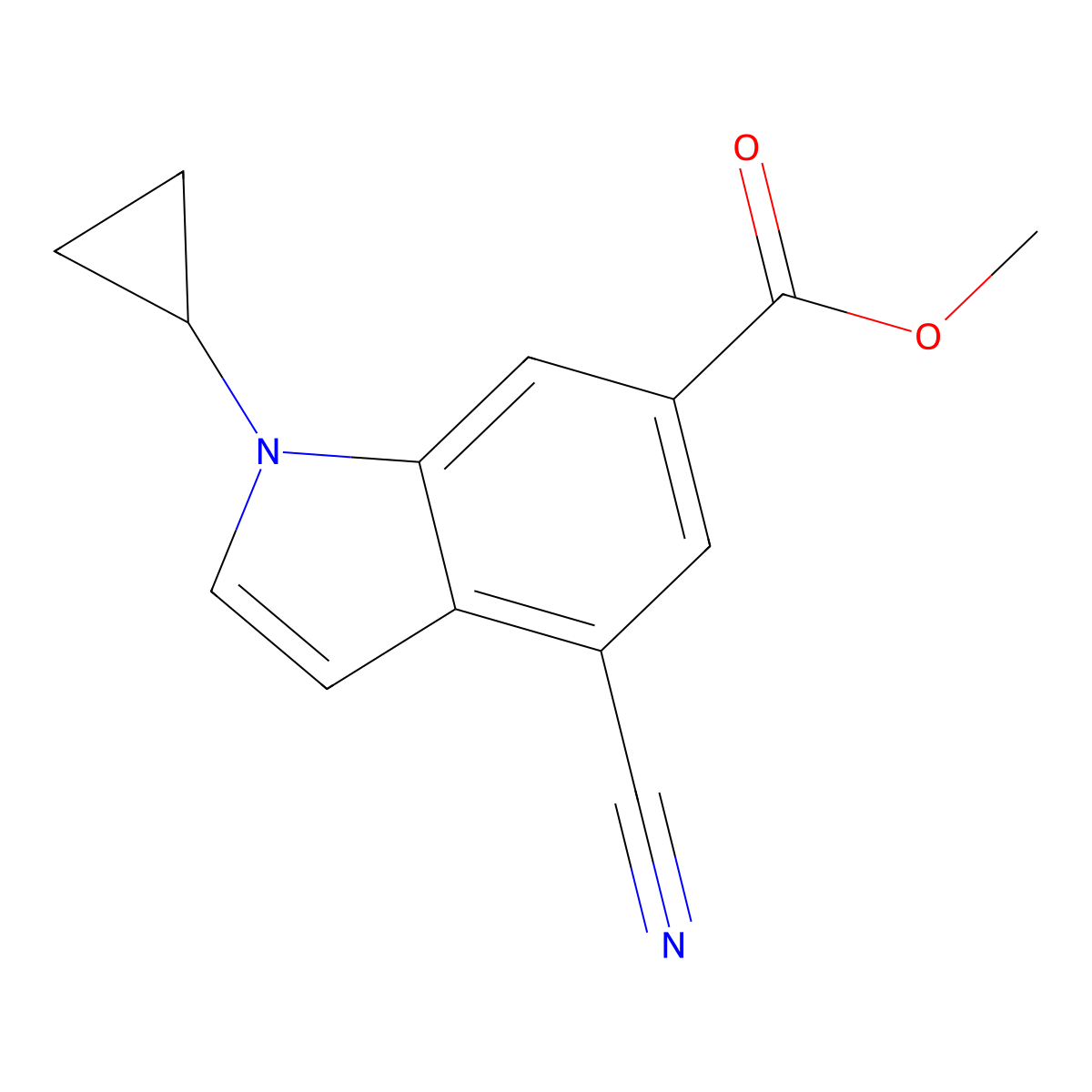 Methyl 4-cyano-1-cyclopropyl-1H-indole-6-carboxylate molecular structure, CAS 2703752-60-5