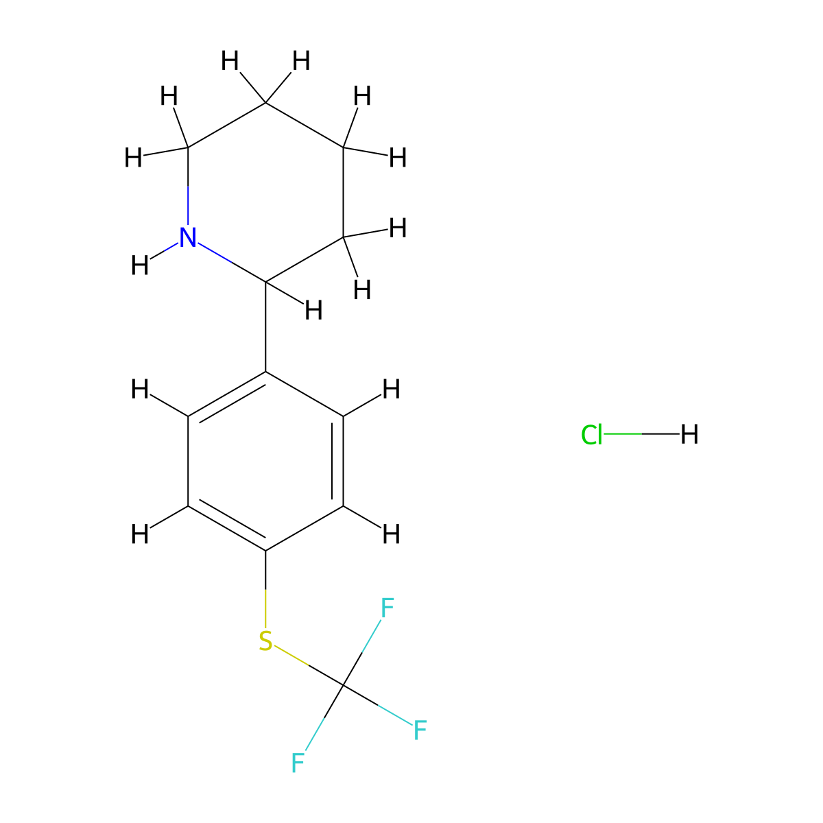 2-{4-[(Trifluoromethyl)sulfanyl]phenyl}piperidine hydrochloride molecular structure, CAS 2703756-40-3