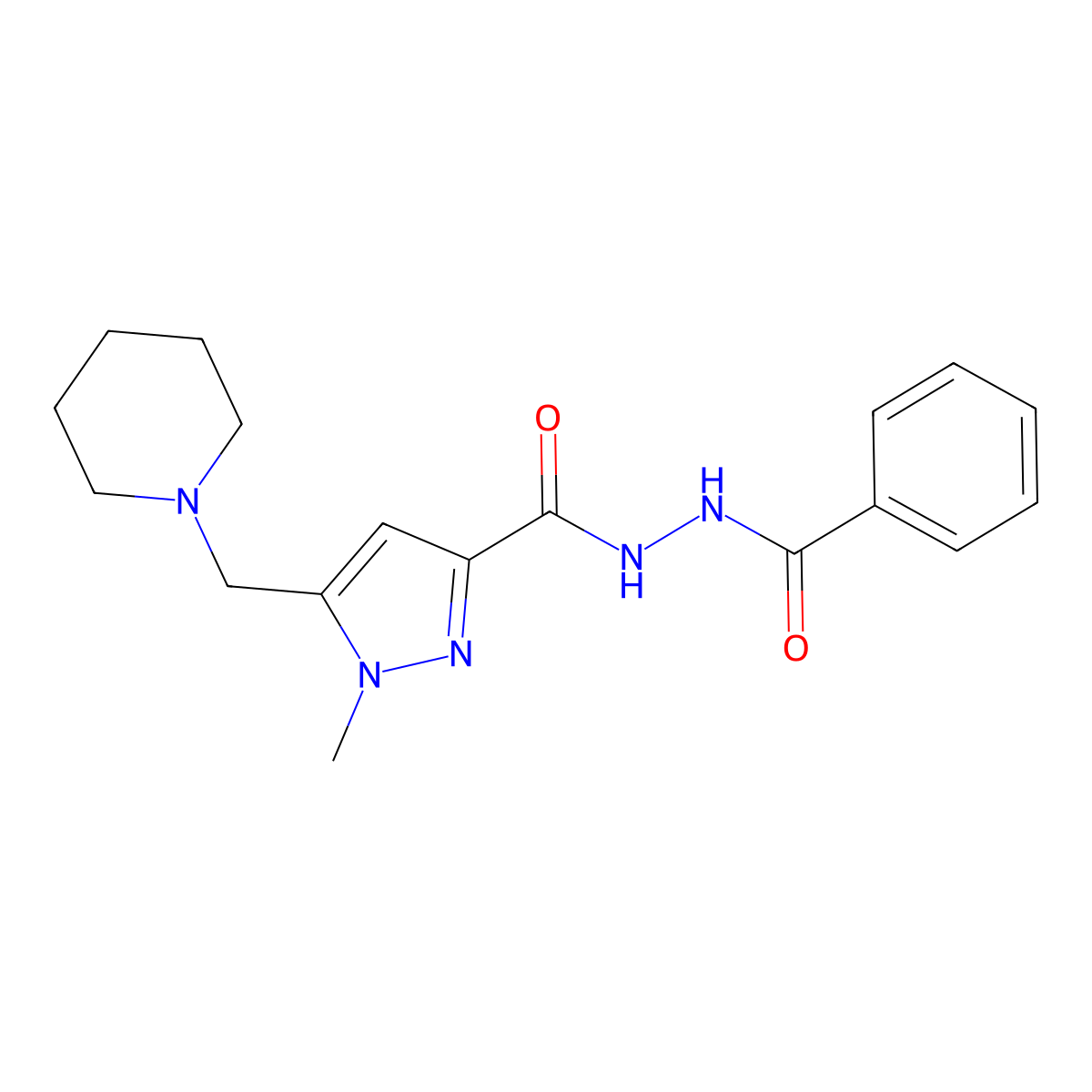 1-Methyl-5-piperidin-1-ylmethyl-1H-pyrazole-3-carboxylic acid n'-benzoyl-hydrazide molecular structure, CAS 2703756-42-5