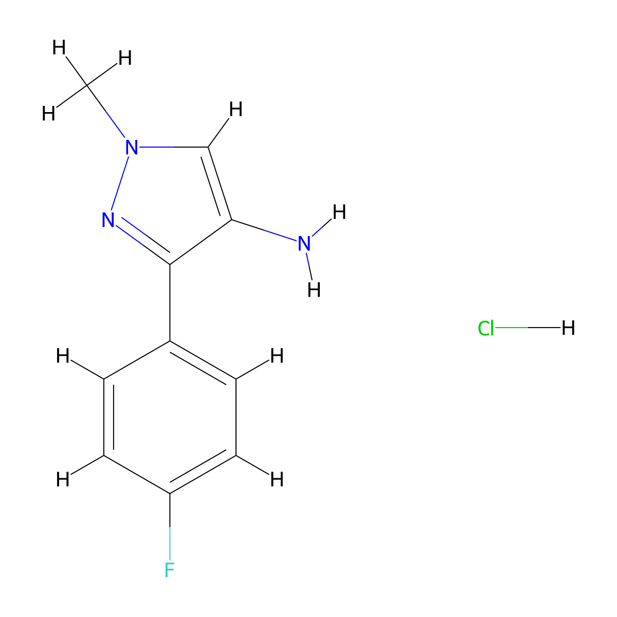 3-(4-Fluorophenyl)-1-methyl-1H-pyrazol-4-amine hydrochloride molecular structure, CAS 2703756-65-2