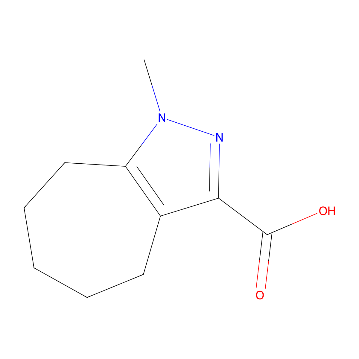 1-Methyl-1,4,5,6,7,8-hexahydrocyclohepta[c]pyrazole-3-carboxylic acid molecular structure, CAS 2703756-94-7