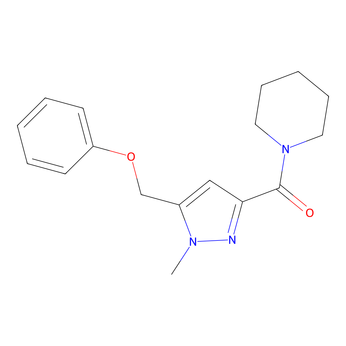 (1-Methyl-5-phenoxymethyl-1H-pyrazol-3-yl)-piperidin-1-yl-methanone molecular structure, CAS 2703756-96-9