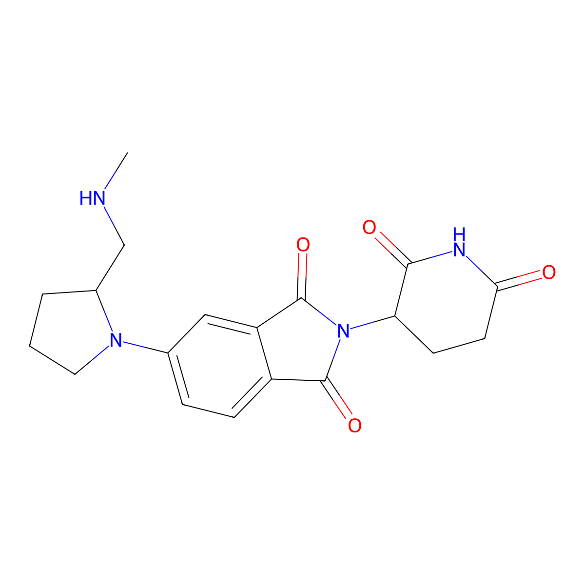 2-(2,6-dioxopiperidin-3-yl)-5-{2-[(methylamino)methyl]pyrrolidin-1-yl}-2,3-dihydro-1H-isoindole-1,3-dione molecular structure, CAS 2703760-19-2