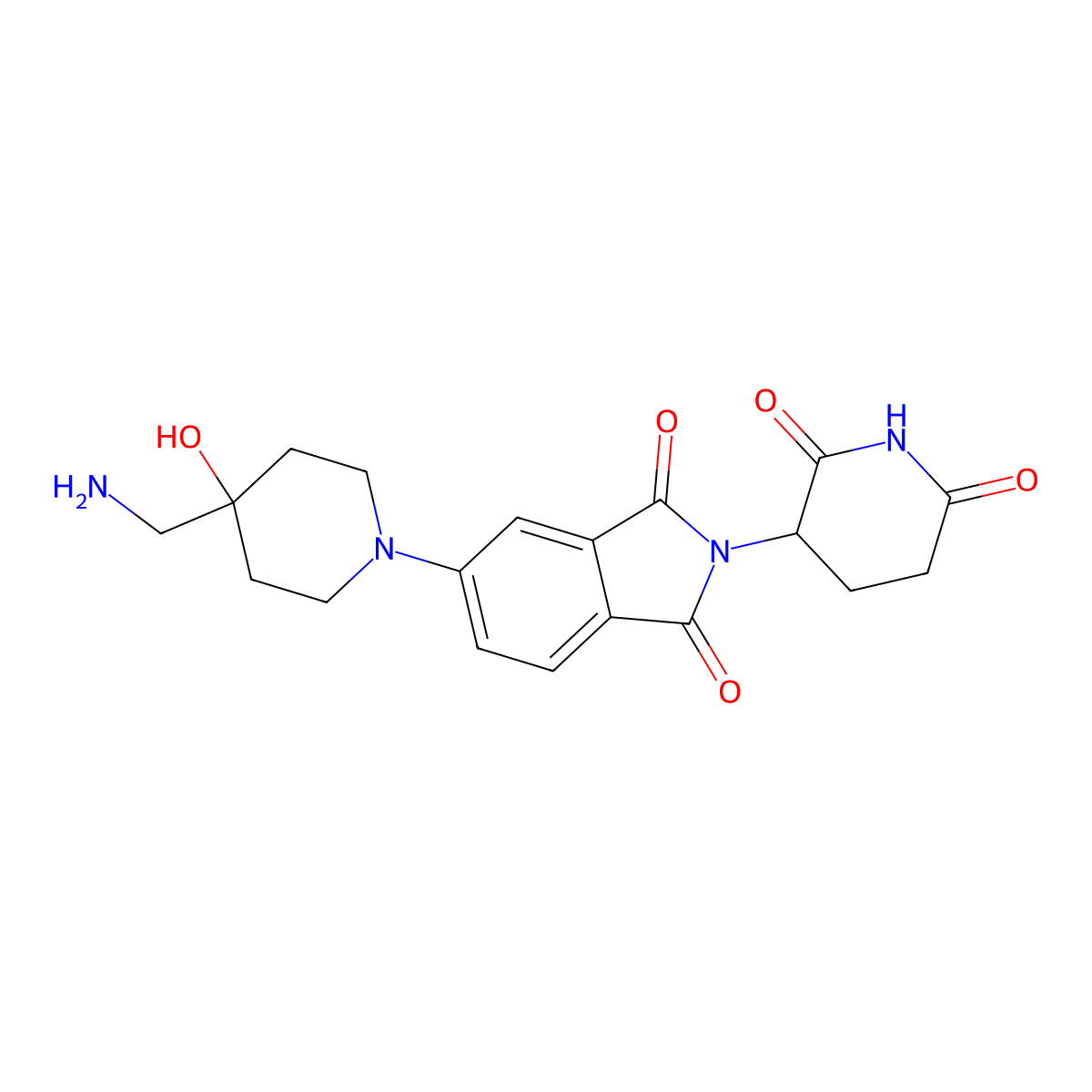 5-[4-(aminomethyl)-4-hydroxypiperidin-1-yl]-2-(2,6-dioxopiperidin-3-yl)-2,3-dihydro-1H-isoindole-1,3-dione molecular structure, CAS 2703760-25-0