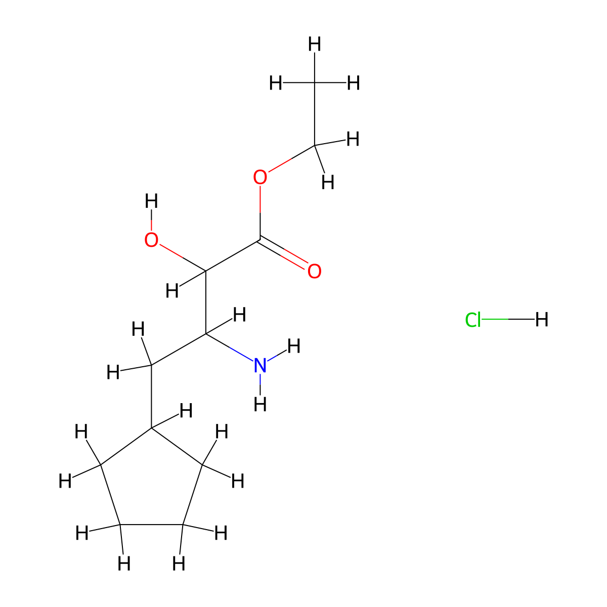 Ethyl 3-amino-4-cyclopentyl-2-hydroxybutanoate hydrochloride molecular structure, CAS 2703764-01-4