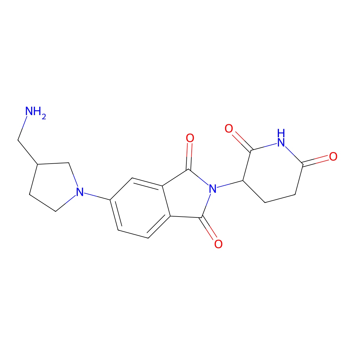 5-[3-(aminomethyl)pyrrolidin-1-yl]-2-(2,6-dioxopiperidin-3-yl)-2,3-dihydro-1H-isoindole-1,3-dione molecular structure, CAS 2703768-06-1