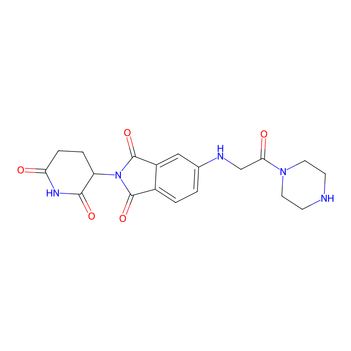 2-(2,6-dioxopiperidin-3-yl)-5-{[2-oxo-2-(piperazin-1-yl)ethyl]amino}-2,3-dihydro-1H-isoindole-1,3-dione molecular structure, CAS 2703770-34-5
