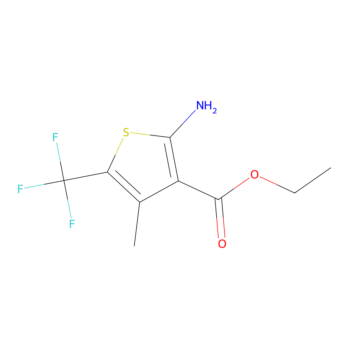 Ethyl 2-amino-4-methyl-5-(trifluoromethyl)thiophene-3-carboxylate molecular structure, CAS 2703771-20-2