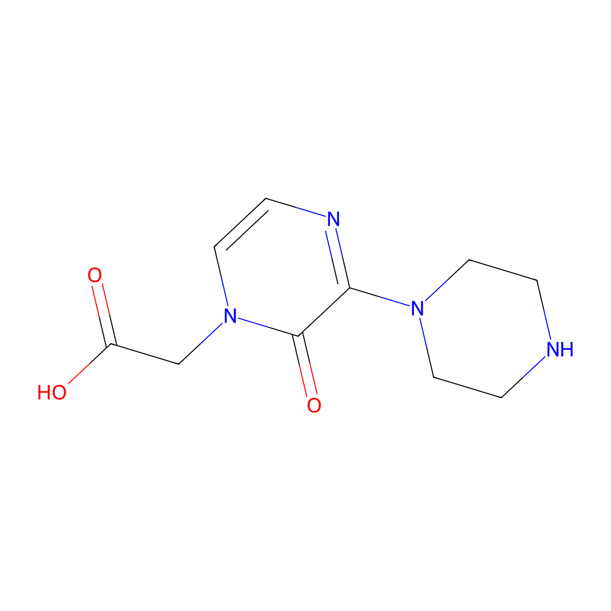 2-[2-Oxo-3-(piperazin-1-yl)-1,2-dihydropyrazin-1-yl]acetic acid molecular structure, CAS 2703771-28-0