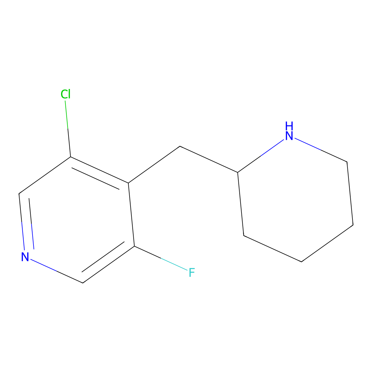 3-Chloro-5-fluoro-4-[(piperidin-2-yl)methyl]pyridine molecular structure, CAS 2703771-29-1