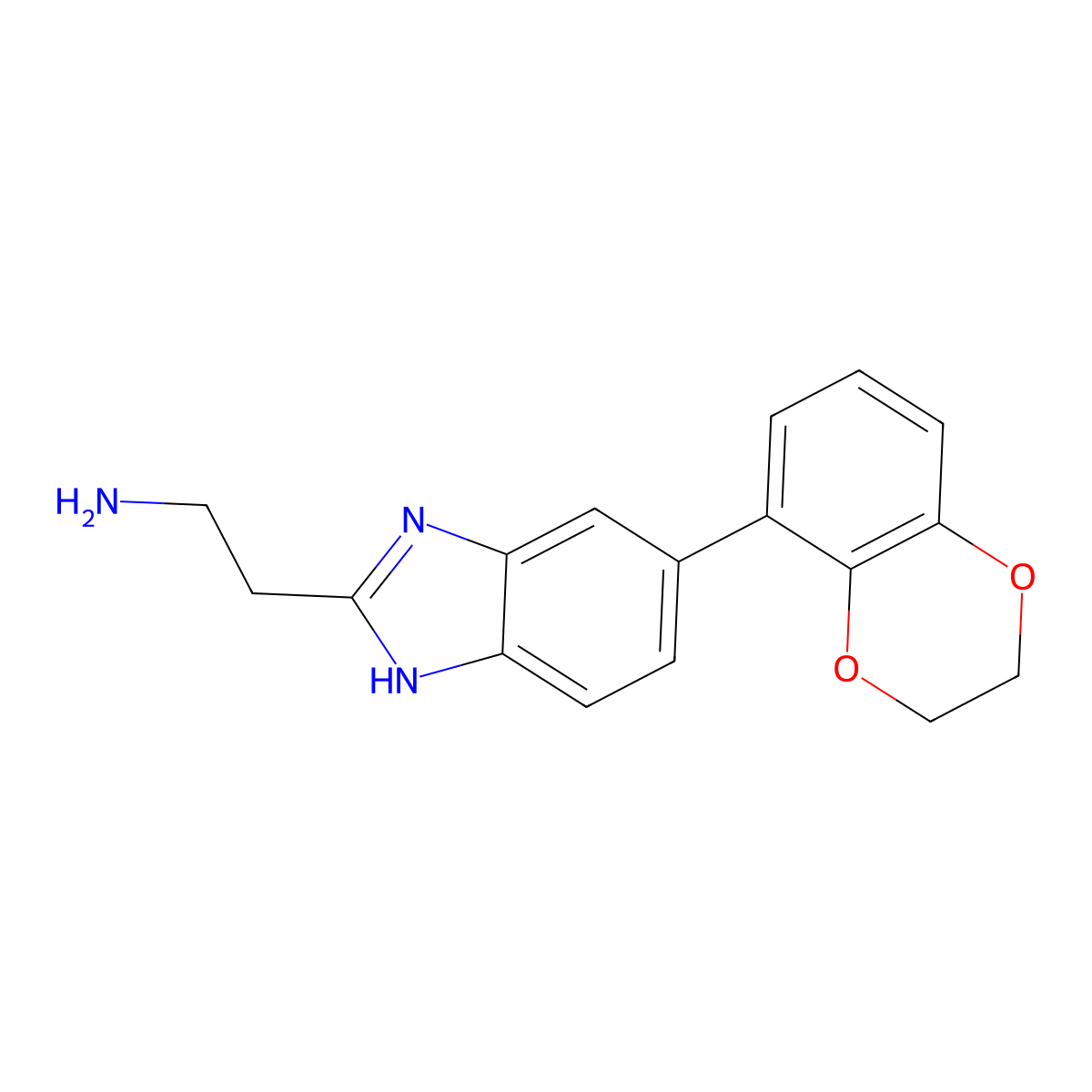 2-[5-(2,3-dihydro-1,4-benzodioxin-5-yl)-1H-1,3-benzodiazol-2-yl]ethan-1-amine molecular structure, CAS 2703772-09-0