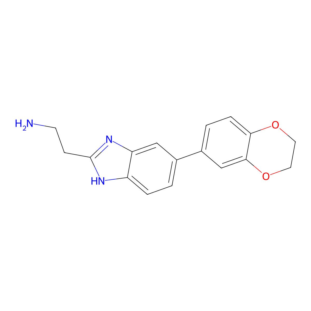2-[5-(2,3-dihydro-1,4-benzodioxin-6-yl)-1H-1,3-benzodiazol-2-yl]ethan-1-amine molecular structure, CAS 2703772-89-6