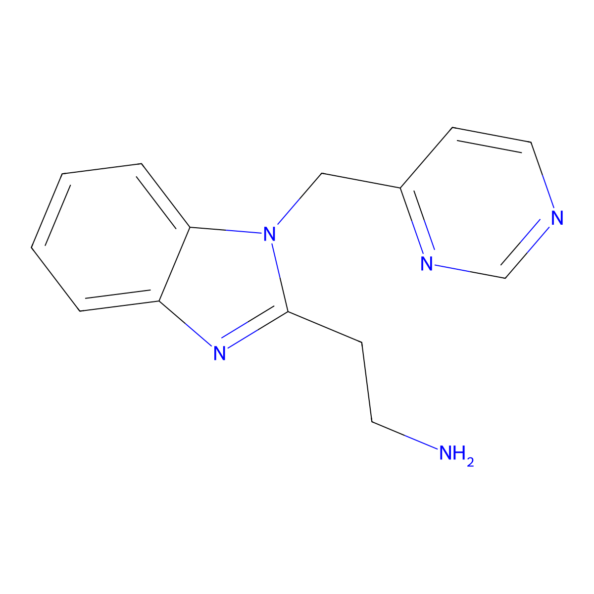 2-{1-[(pyrimidin-4-yl)methyl]-1H-1,3-benzodiazol-2-yl}ethan-1-amine molecular structure, CAS 2703772-91-0