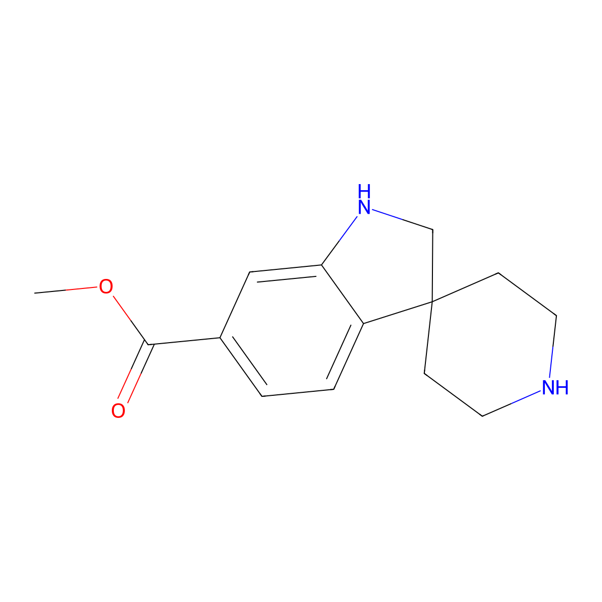 Methyl 1,2-dihydrospiro[indole-3,4'-piperidine]-6-carboxylate molecular structure, CAS 2703773-46-8