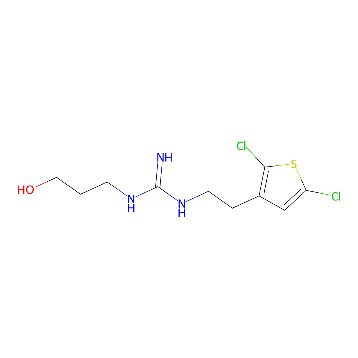N'-[2-(2,5-dichlorothiophen-3-yl)ethyl]-N-(3-hydroxypropyl)guanidine molecular structure, CAS 2703773-93-5