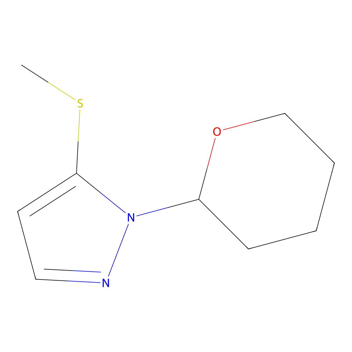 5-(methylsulfanyl)-1-(oxan-2-yl)-1H-pyrazole molecular structure, CAS 2703774-14-3