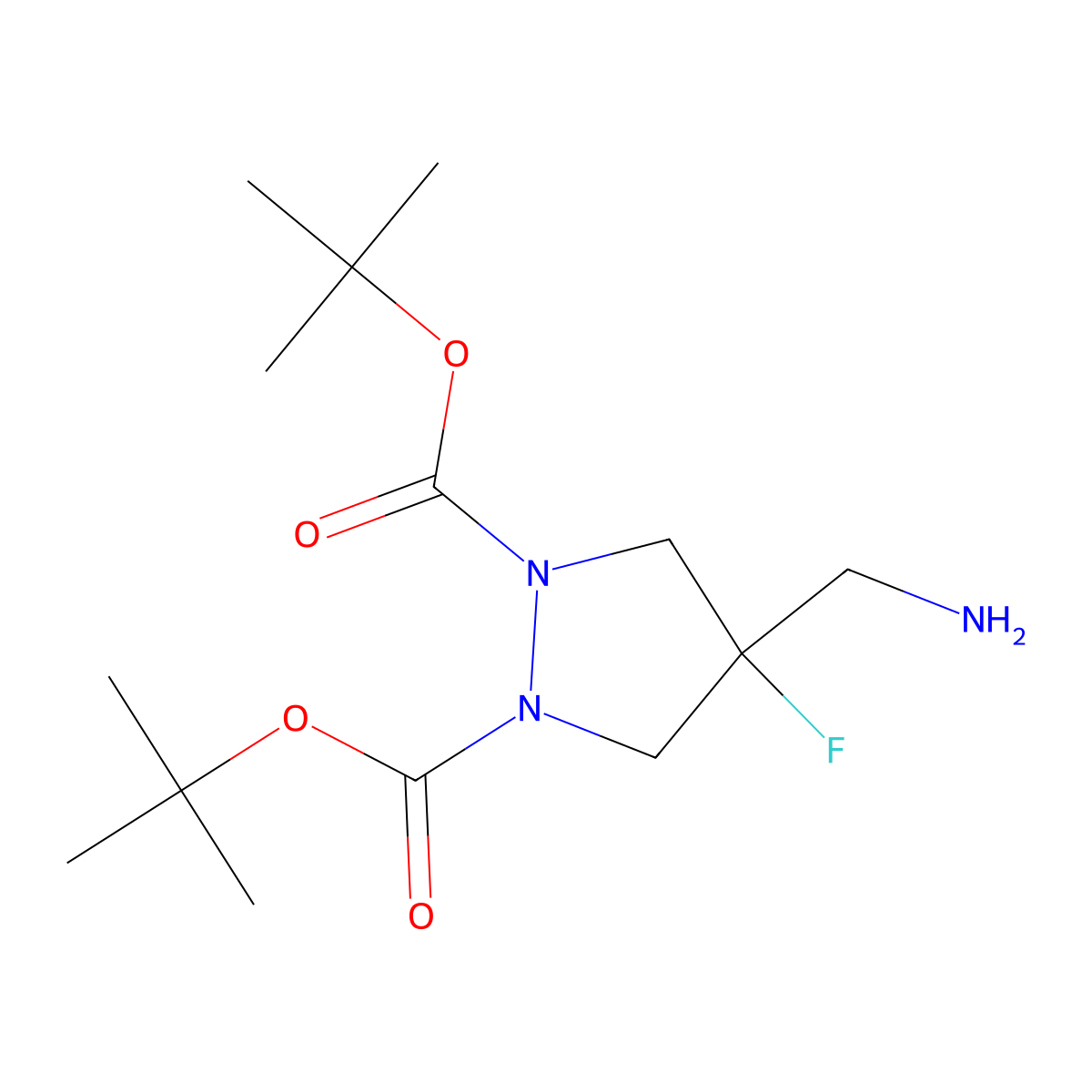 1,2-Di-tert-butyl 4-(aminomethyl)-4-fluoropyrazolidine-1,2-dicarboxylate molecular structure, CAS 2703774-18-7