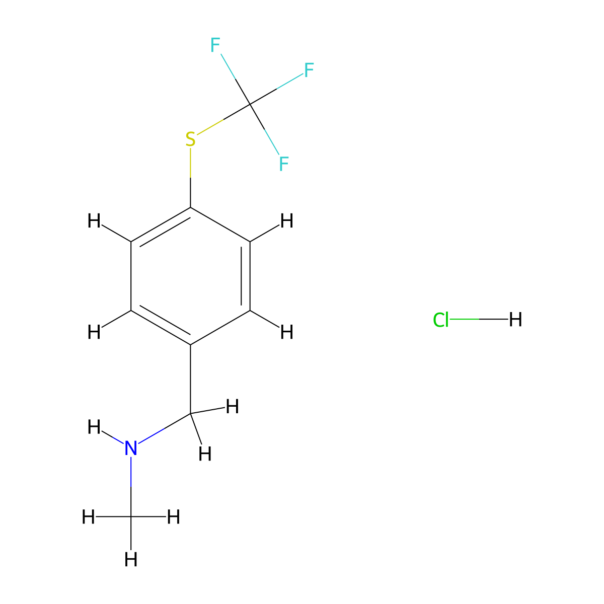 Methyl({4-[(trifluoromethyl)sulfanyl]phenyl}methyl)amine hydrochloride molecular structure, CAS 2703774-24-5